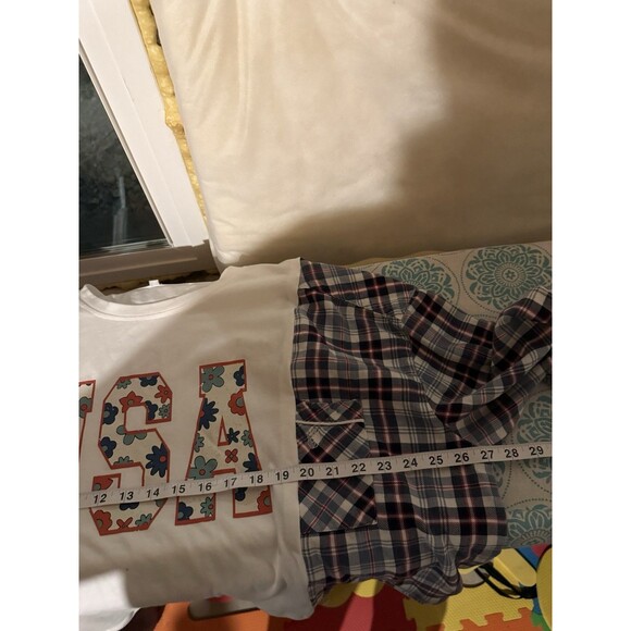 Reworked Upcycled USA Crop Flannel Top L/XL - Picture 3 of 4